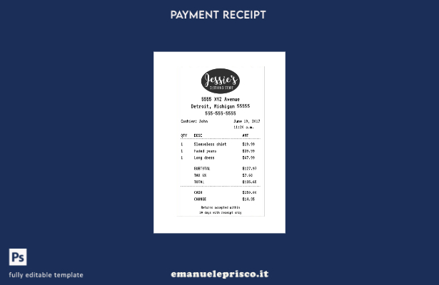 modello di ricevuta del negozio di abbigliamento di Jessie'S stile verificato